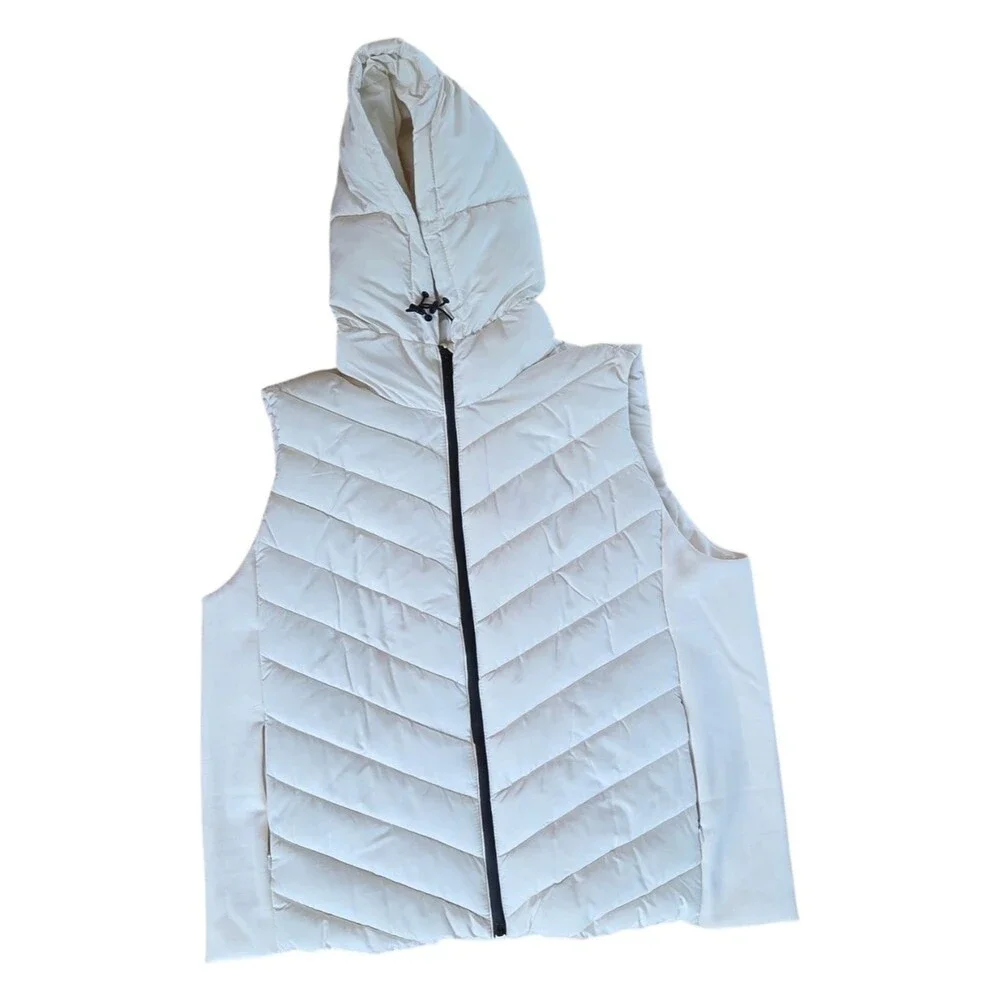 Ivory Chevron Puffer Vest Hooded Tahari Woman 3X NWOT Winter Classic